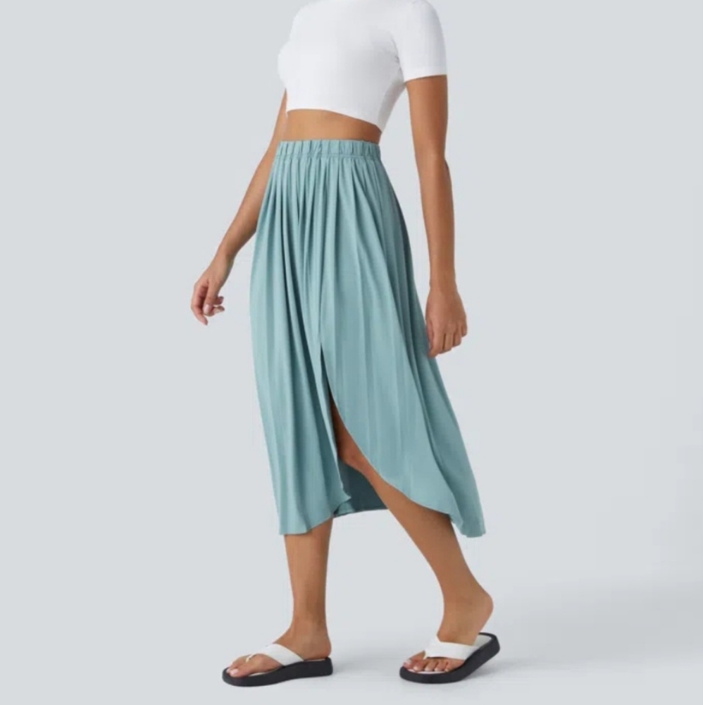 NWT HALARA High Waisted Pleated Split Asymmetric Midi Casual Skirt (Size: L)